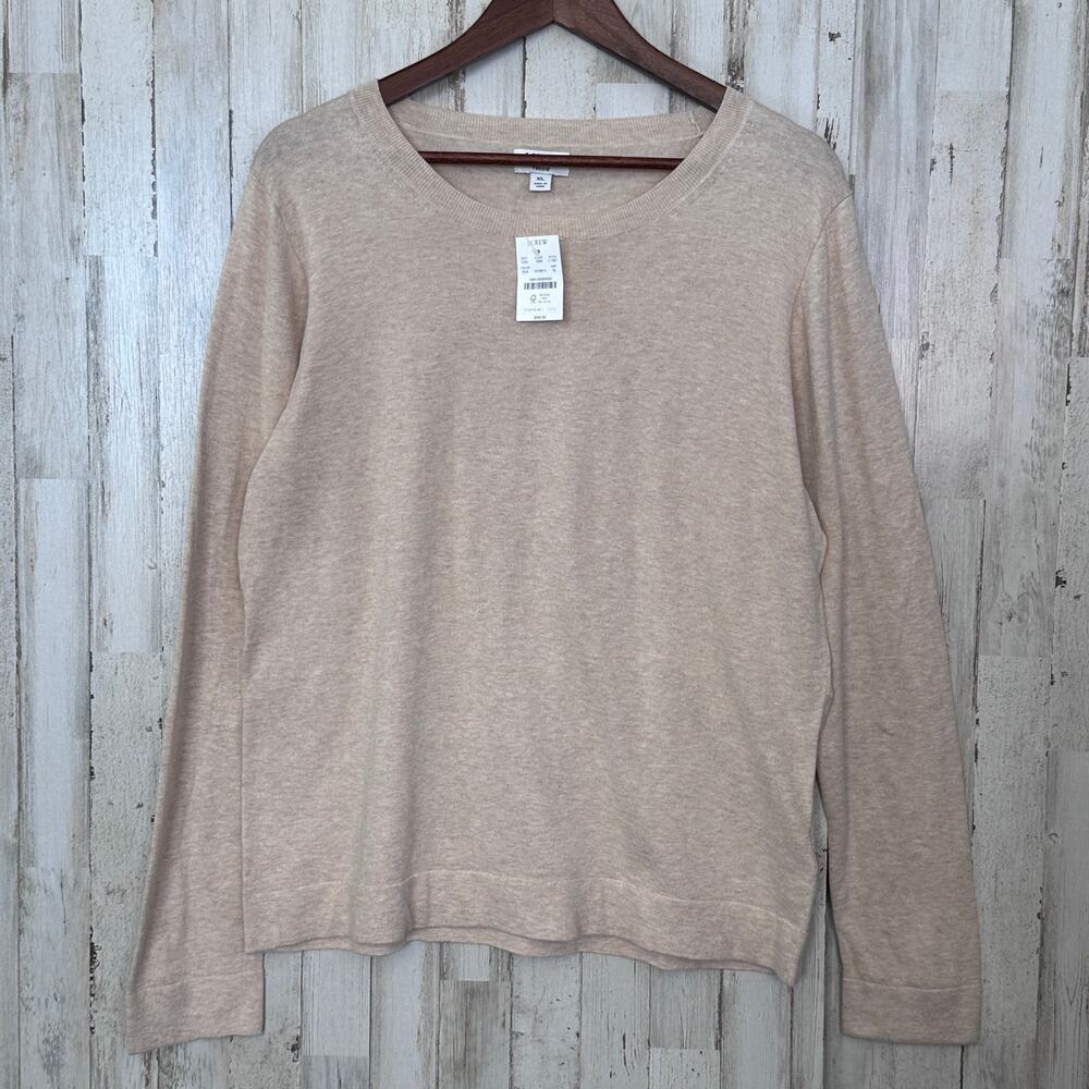 NWT J Crew 100 Cotton Teddie Crew Sweater XL Tan Beige Cozy Preppy Minimalist
